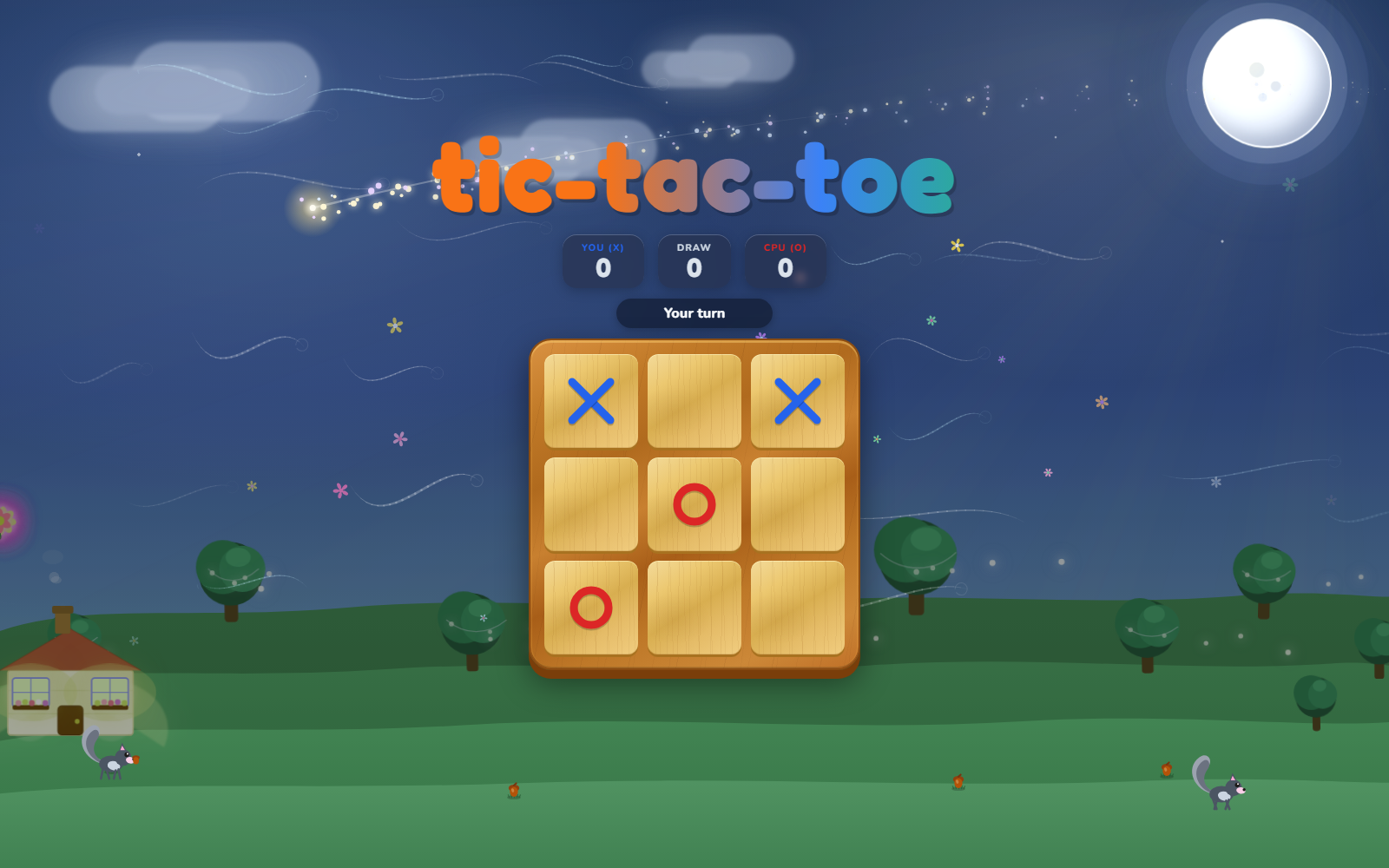 Tic-Tac-Toe Night Shift gameplay with a shooting star